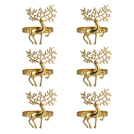 

6Pcs Christmas Deer Design Napkin Rings Alloy Napkin Holder Party Decoration