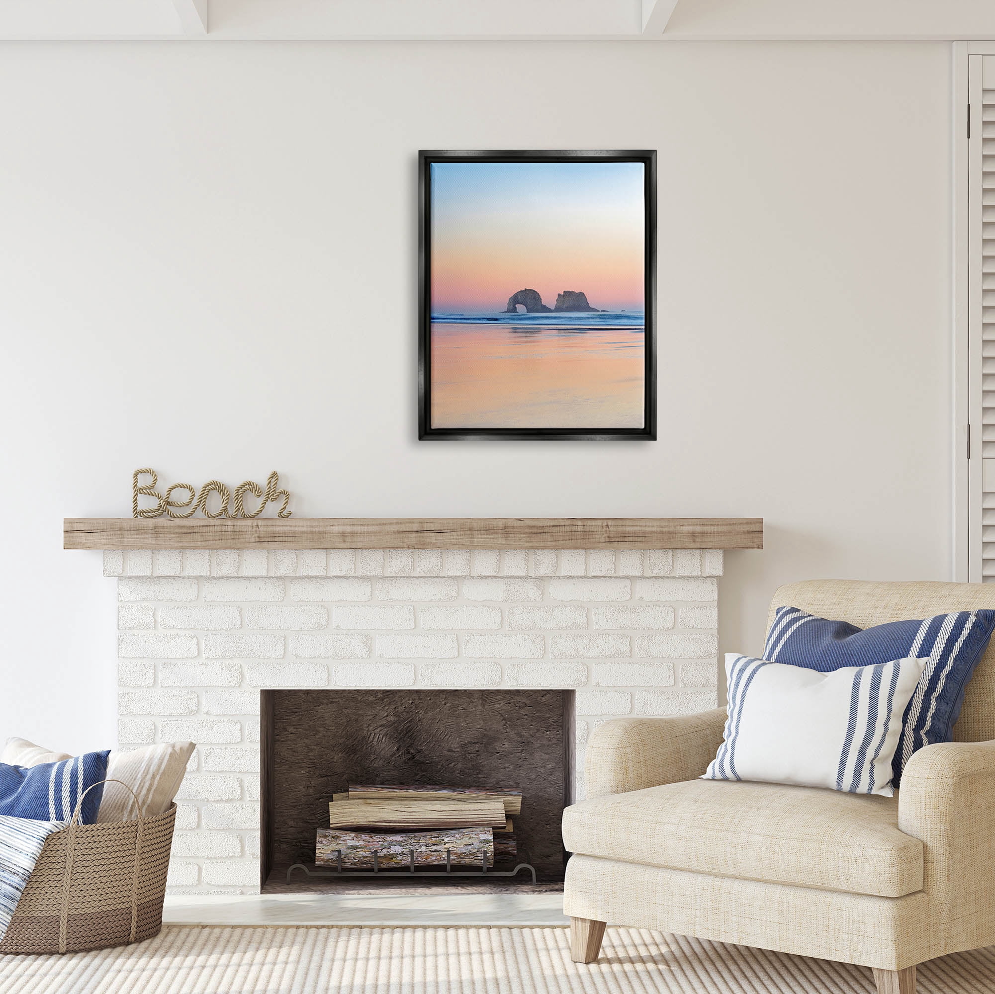 Stupell Industries Distant Ocean Cliffs Sunrise Coastal Photography Black Floater Framed Art Print Wall Art