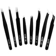 thumbnail image 1 of Pinzas para pestañas Hengtianmei (8 unidades): 3 de punta recta de acero inoxidable y 3 de punta curva, 2 de precisión con punta inclinada para cejas, extensiones de pestañas, vello facial y depilació, 1 of 1