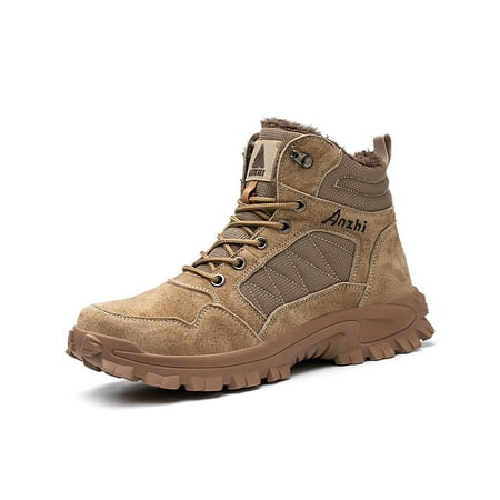 

Colisha Men Work Boots Lace Up Shoes Steel Toe Safety Industrial Puncture-proof Protection Boot Plush Lined Khaki With Lined 7.5