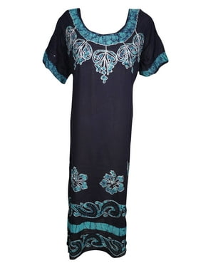 Mogul Women Long Dress Floral Beach Cover Up Short Sleeves Gypsy Chic Dresses