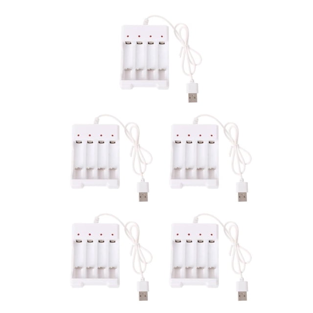 Wisewang AAA/AA Battery Charger Portable 4 Slot Indicator Light Universal USB Power Remote Control Batteries Charging Adapter White 5Set