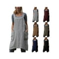 thumbnail image 2 of Womens Square Apron Baking Cooking Gardening Works Cotton Linen Cross Back Bib Dress with 2 Pockets, 2 of 2