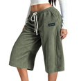 thumbnail image 2 of Corduroy Capri Pants for Women Summer Elastic Waist Drawstring Wide Straight Leg Casual Cropped Pants with Pockets, 2 of 6