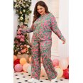 thumbnail image 5 of Plus Size Green Printed Long Sleeve and Pants Lounge Set | [ZhiHiMeRi] | (US 14W-16W)1X, 5 of 11