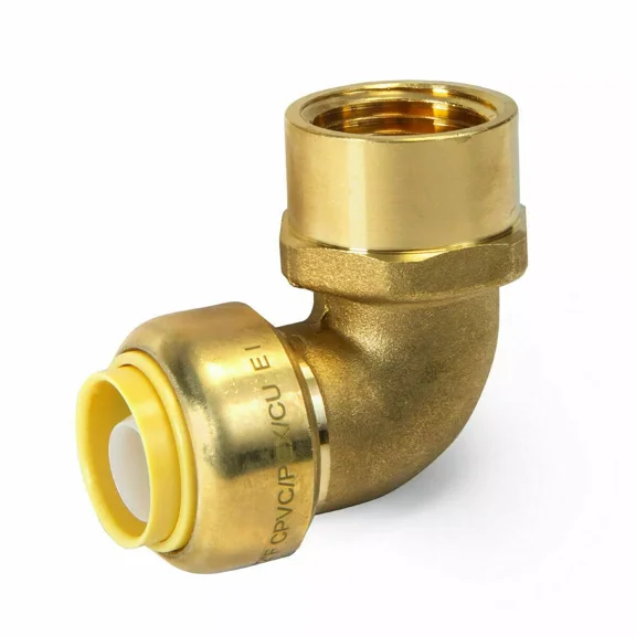 3/4 Inch x FNPT SharkBite-Style Push-to-Connect 90-Degree Elbow Fittings, Lead-Free Brass Plumbing Connectors - UPFE1