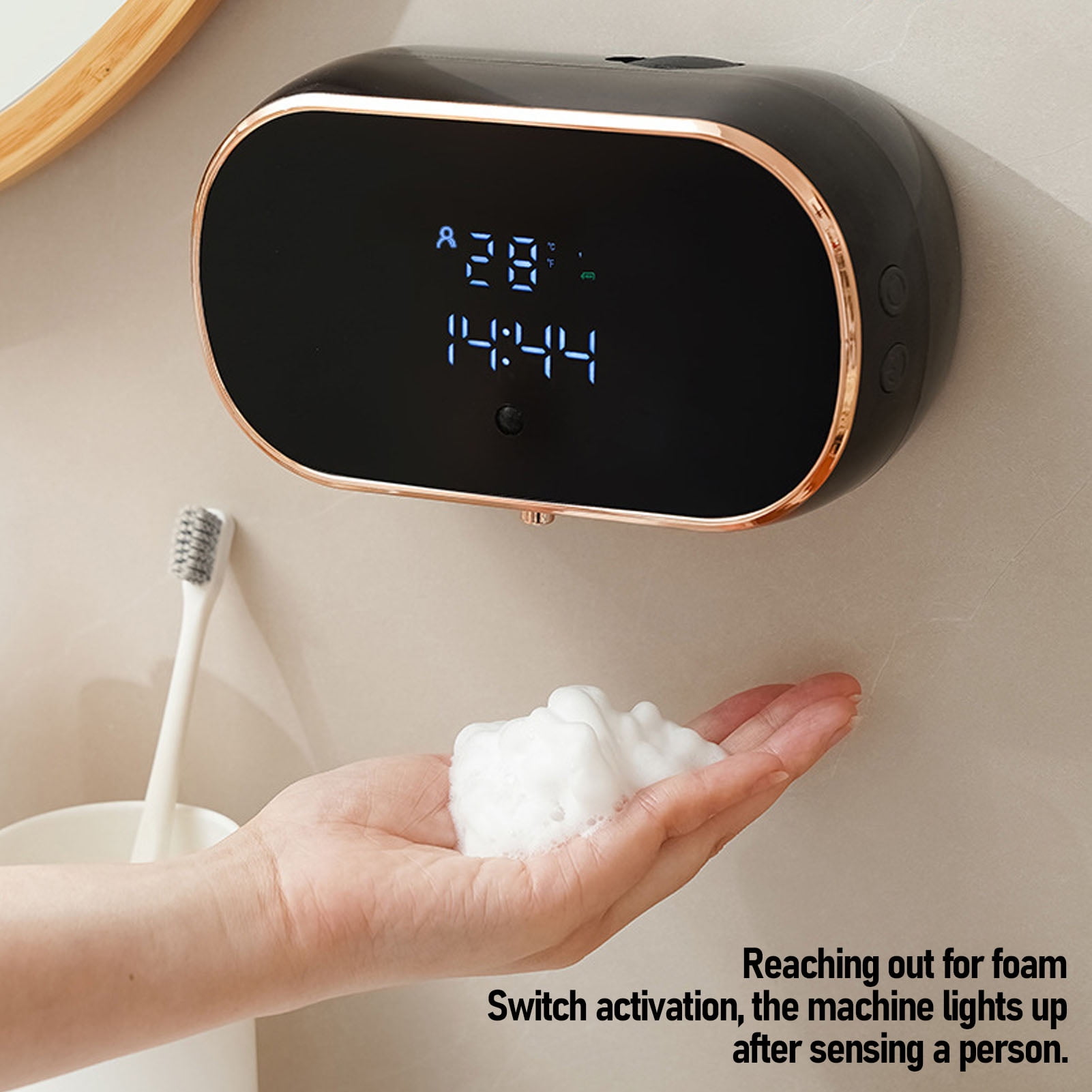 BIMZUC Automatic Soap Dispenser 350ml, Wall Mount Touchless Foam Soap Dispenser, USB Rechargeable with Adhesive for Kitchen & Bathroom, Black