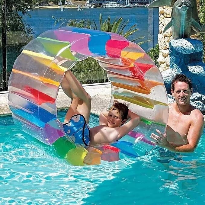 40 Inch Large Inflatable Water Wheel Roller Float Colorful Pool Float with Repair Patches for Family Indoor Outdoor Pool Lake Beach Backyard Lawn