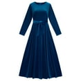 thumbnail image 5 of Western Cowgirl Velvet Dress for Women Long Sleeve Crewneck Belted Flowy Maxi Dresses Wedding Guest Dress, 5 of 5