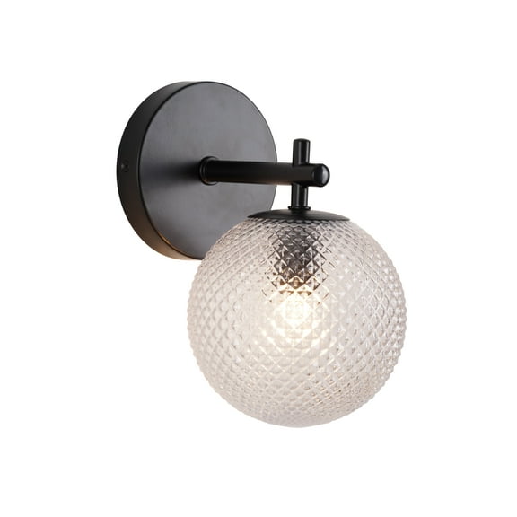Kenroy Home Prismatic 9.25'' Dimmable 1-Light Wall Sconce with Clear Glass Round Globe Shade Modern Wall Light Fixture for Living Room, Bedroom, Stairway, or Hallway, Black