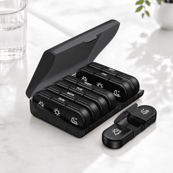 Weekly Pill Organizer, 3 Compartments per Day, Light-Proof Travel Pill Case with 7 Removable Daily Containers, Black