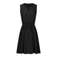 thumbnail image 5 of WIZUTIZ Sundresses for Women 2025 Relaxed Fit Baggy High Rise Bow Tie Binding Solid Pleated Dress Sleeveless V-Neck Pleated Dress for Ladies Mini Dress Thin Outdoor Dress Black, 5 of 6