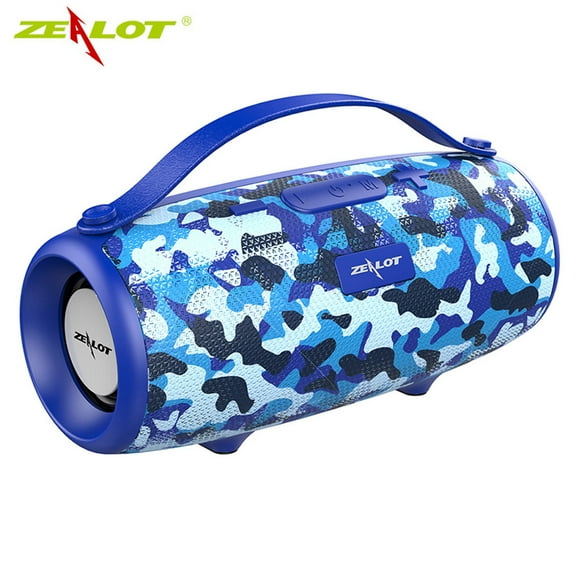 ZEALOT S34 Blue Camouflage Portable Wireless Hifi Speaker Bluetooth Speaker Subwoofer Speakers with Mic Support TF Card,AUX,USB Flash Drive.