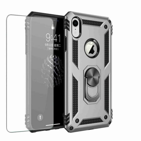 Dteck Case Full Protect Magnetic Hybrid Ring Back Holder Kickstand Case Cover For iPhone 7, iPhone 8, Silver with screen (Best Case To Protect Iphone Screen)