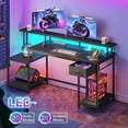 thumbnail image 3 of 55" W Gaming Desk, Computer Desk with LED & Power Outlet, Office Desk with Printer Storage Shelves & Storage Drawer, Reversible Desks Study Table with Monitor Shelf, Black, 3 of 9