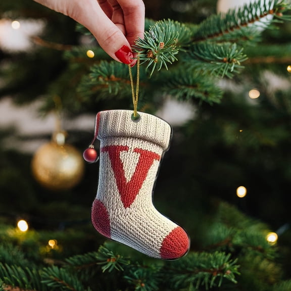 Christmas Stocking Tags Letter Acrylic Ornament Tree Hanging Ornaments Initial with Red Hat