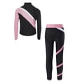 thumbnail image 4 of Hansber Kids Girls Contrast Color Ice Skating Suit Long Sleeve Zipper Jacket Sweatshirt and Leggings Set Pink 14, 4 of 7