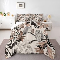 Castle Fairy Black Owl Queen Comforter Set for Teens,Autumn Leaves Bedding Comforter Set