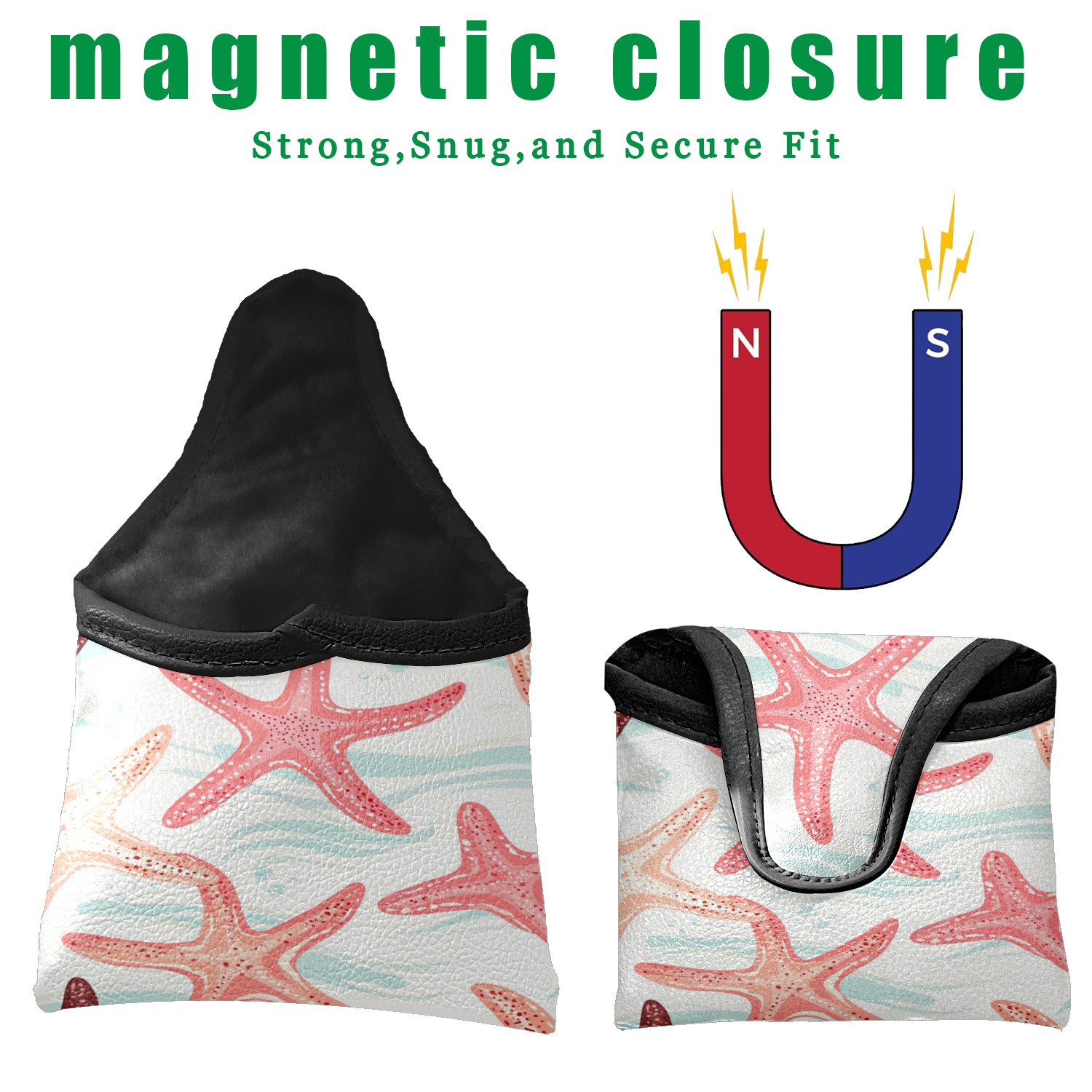 Golf Mallet Putter Cover Premium Leather Waterproof Golf Putter Head Cover with Magnetic Closure Waves And Stars