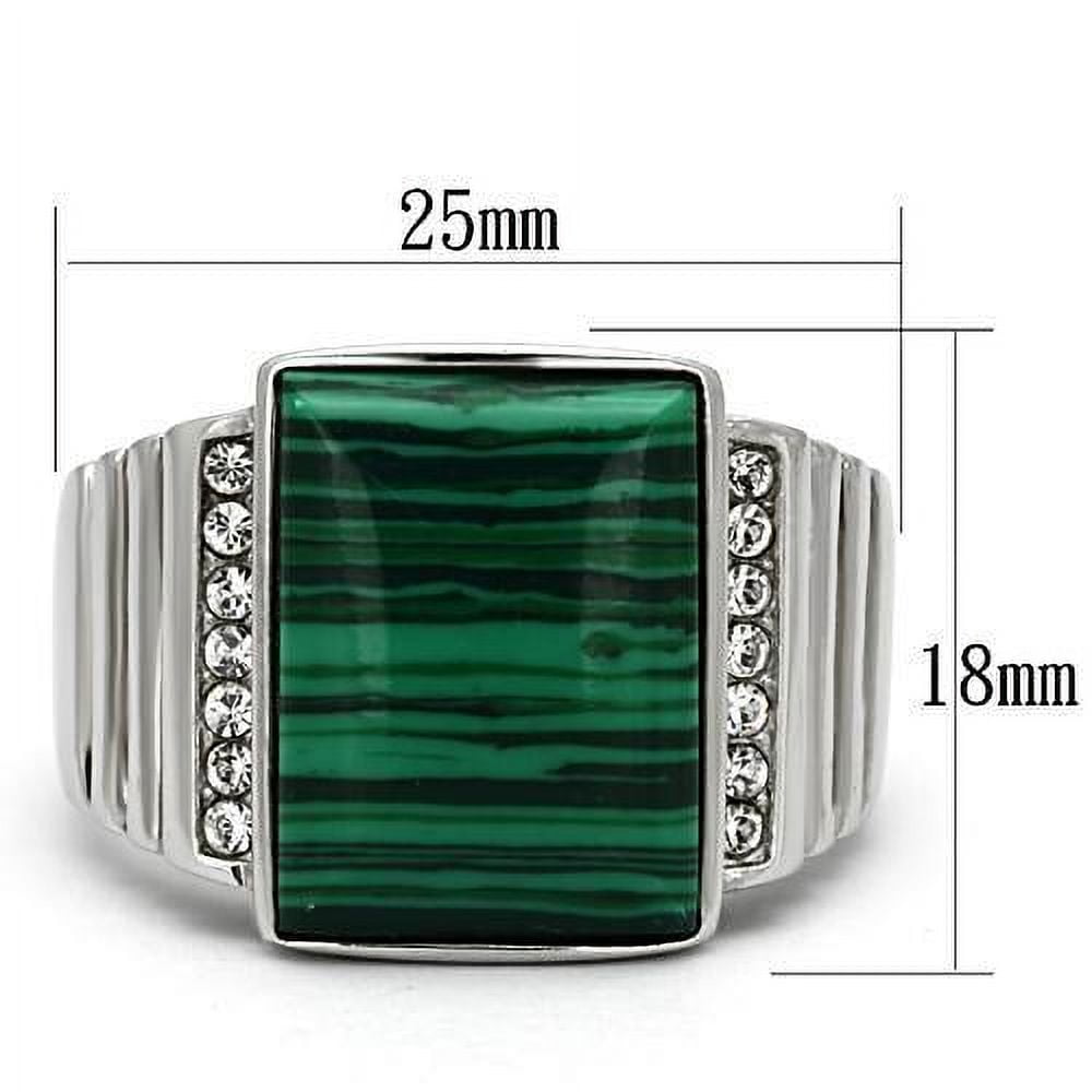 Mens Ring Green Stainless Steel Ring with Synthetic Malachite in Emerald