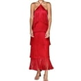 thumbnail image 2 of Xioeram Evening Party Women Dress Halter Neck Off Shoulder Fringe Multi-layered Cake Hem Backless Split Rumba Cha-cha Dance Competition Prom Ball Maxi Dress, 2 of 8