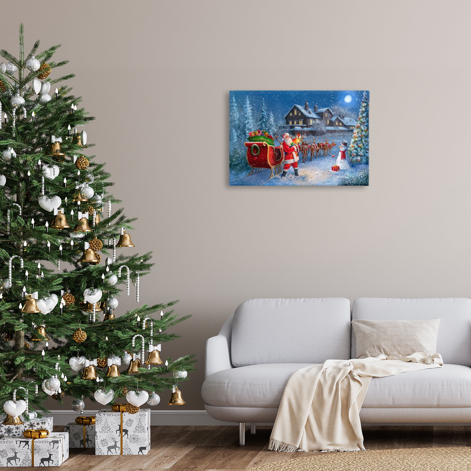 Stupell Industries Santa's Sleigh & Lantern Holiday Painting Gallery Wrapped Canvas Art Prints Wall Art, 30 x 20