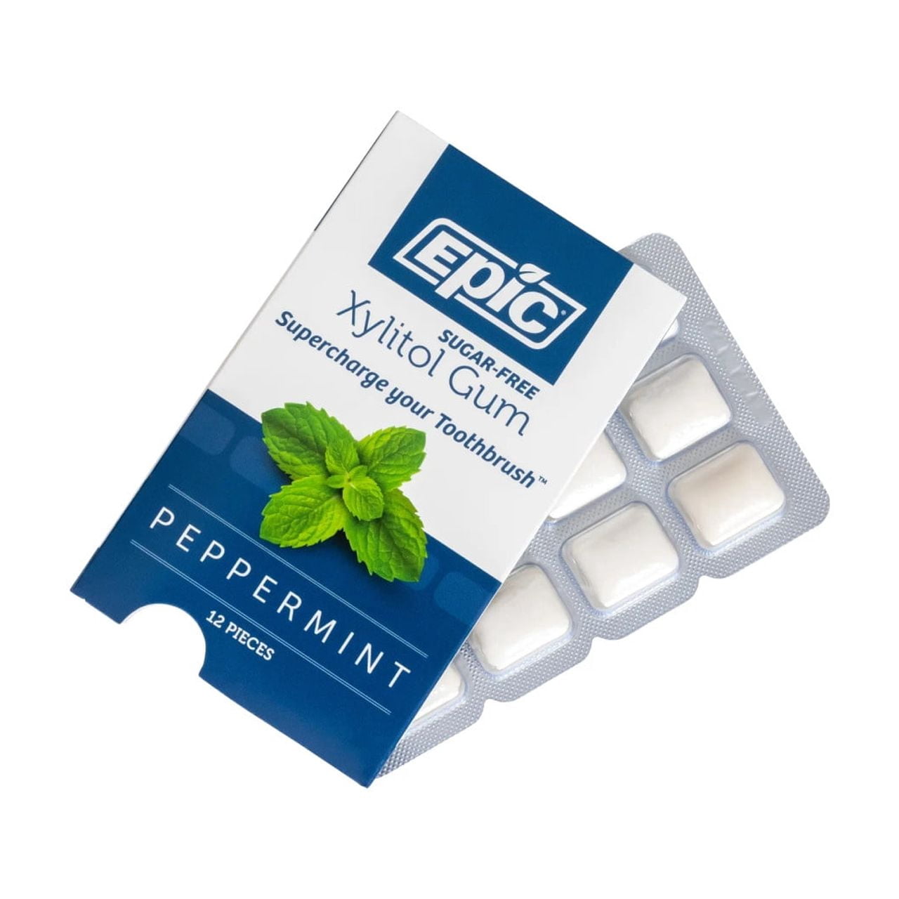 Epic Xylitol Chewing Gum - Sugar Free & Aspartame Free Chewing Gum Sweetened w/Xylitol for Dry Mouth & Gum Health (Peppermint, 12-Piece Pack, 12 Packs)