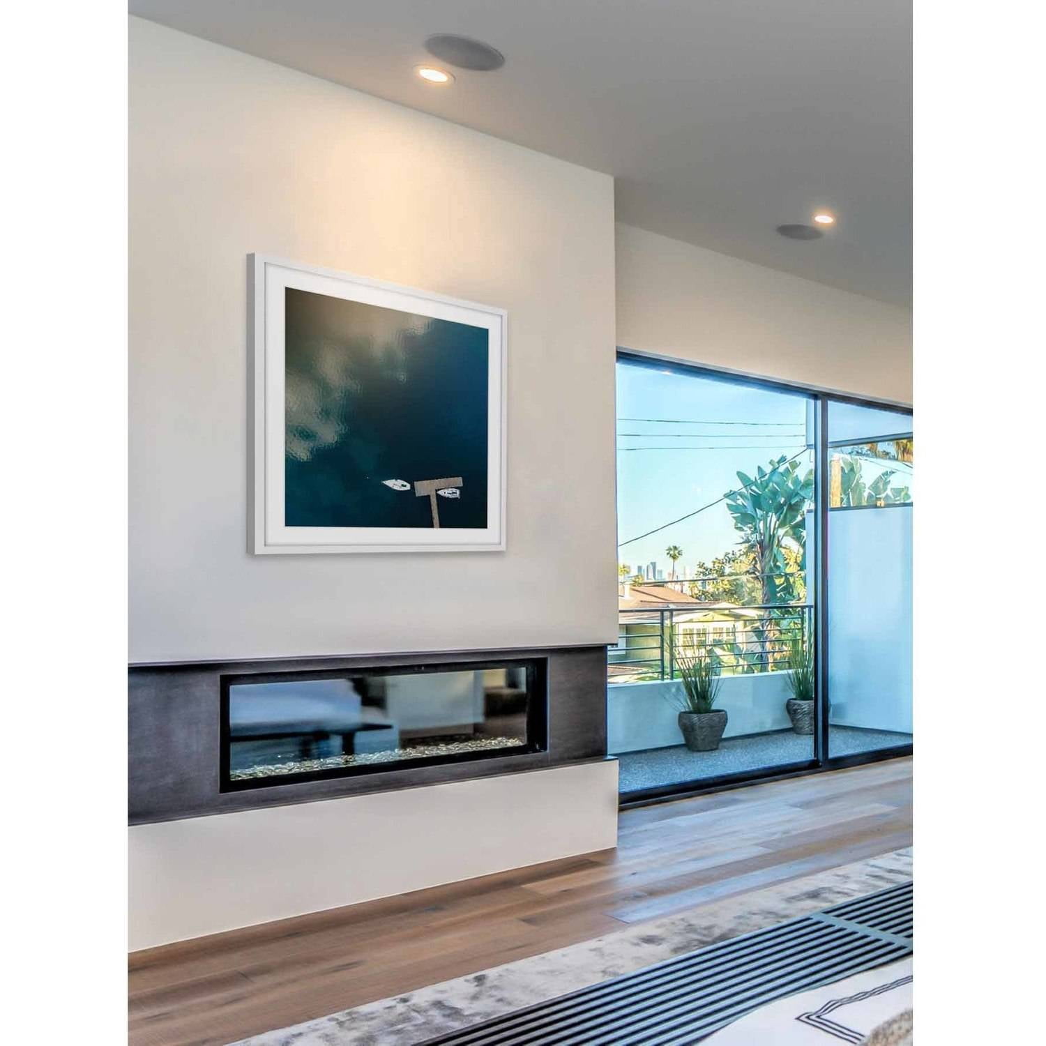 Marmont Hill "White Boats Calm Lake" By Karolis Janulis Framed Painting Art Print, 12.0" x 1.5"