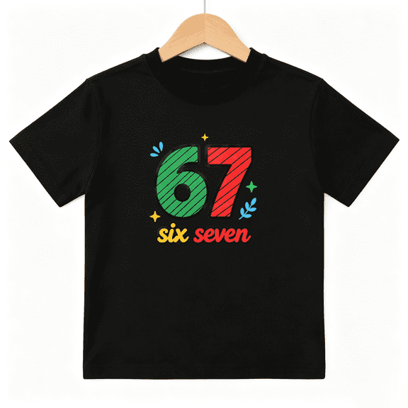 Retro Number 67 Six Seven Girls Graphic Tee, Cute Kids Birthday 100% Cotton Kids Short Sleeve T-Shirt