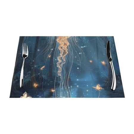 

Moonlit Forest with Glowing PVC meal mat dining table mat PVC washable woven vinyl meal mat Insulation top meal mat Table mat Natural color