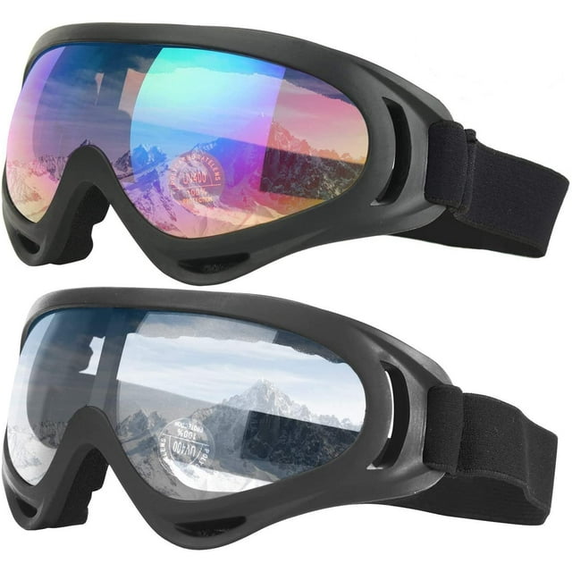 Gafas de esquí, paquete de 2, gafas de snowboard para niños, niños y niñas, jóvenes, hombres y mujeres, casco compatible con protección UV 400, resistencia al viento, lentes antirreflejos Adepaton WMZL-613-3