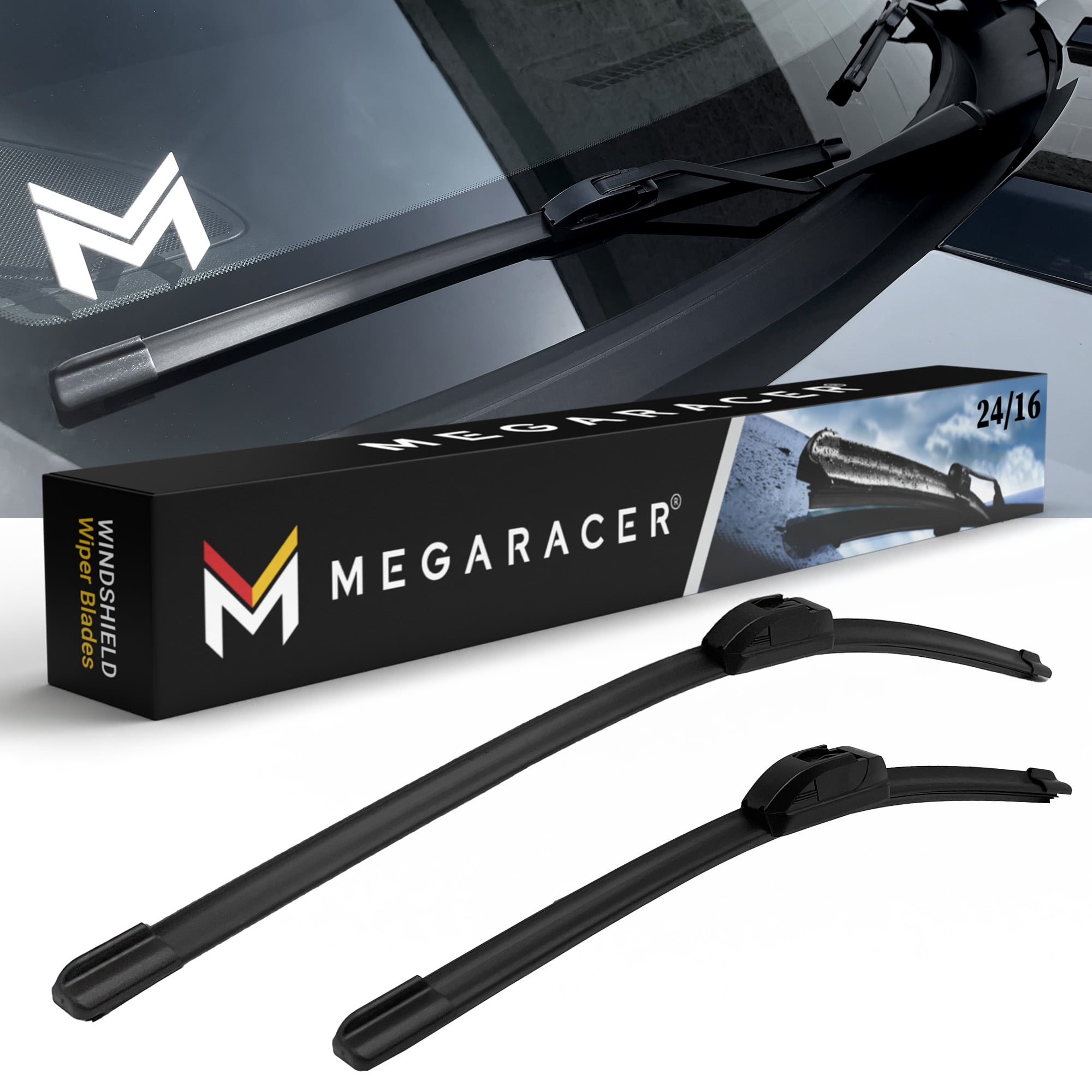 Mega Racer (2 PACK) 24"+ 16" Windshield Wipers J Hook All-Season Beam Windshield Wiper Blades