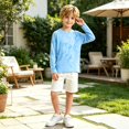 thumbnail image 2 of YAYUBA Boys UPF 50+ Rash Guard Swim Shirt, Kids Youth Long Sleeve Sun Protection UV Rashguard Shirts for Water Surfing Beach Blue 3-4 Years, 2 of 4