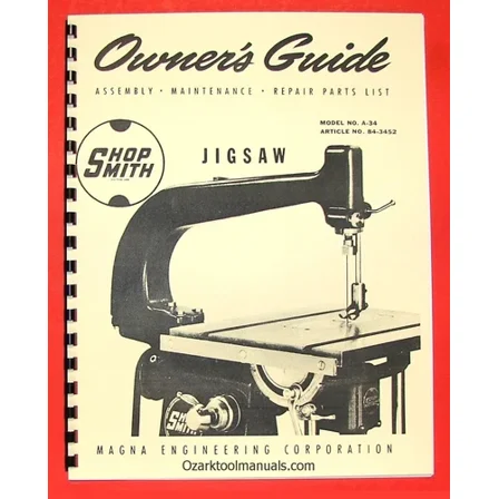 Shopsmith Jig Saw A-34 Attachment Owner Operator'S & Parts Manual For 10-Er 0833