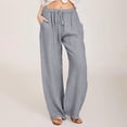 thumbnail image 2 of WULMLEO Linen Pants Women Summer Cotton Linen Pant Stretch Palazzo Pant Flowy Wide Leg Pant Loose Beach Trouser with Pockets Light Gray XL, 2 of 8