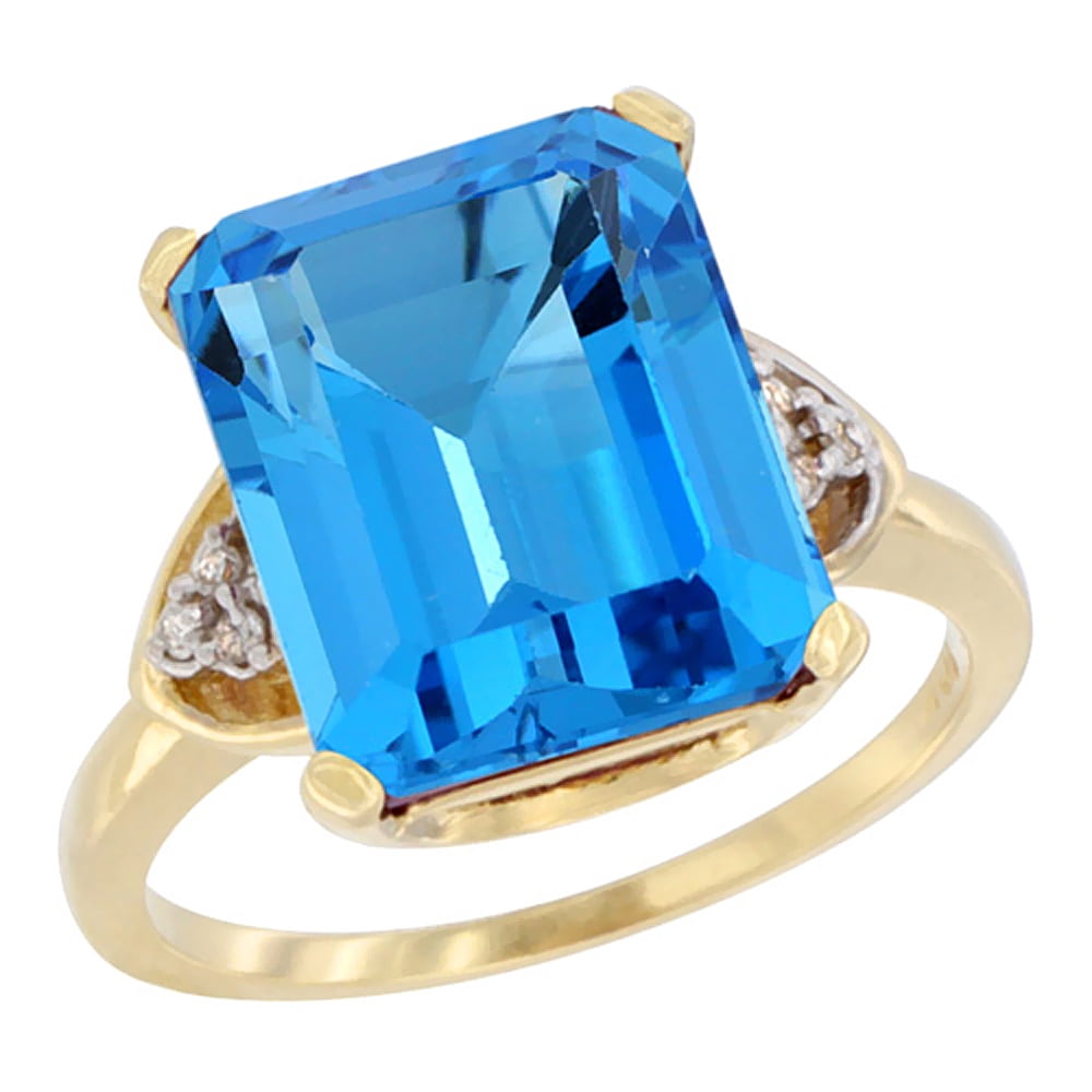 10K Yellow Gold Natural Swiss Blue Topaz Ring Octagon 12x10mm Diamond Accent, sizes 5-10 by WorldJewels