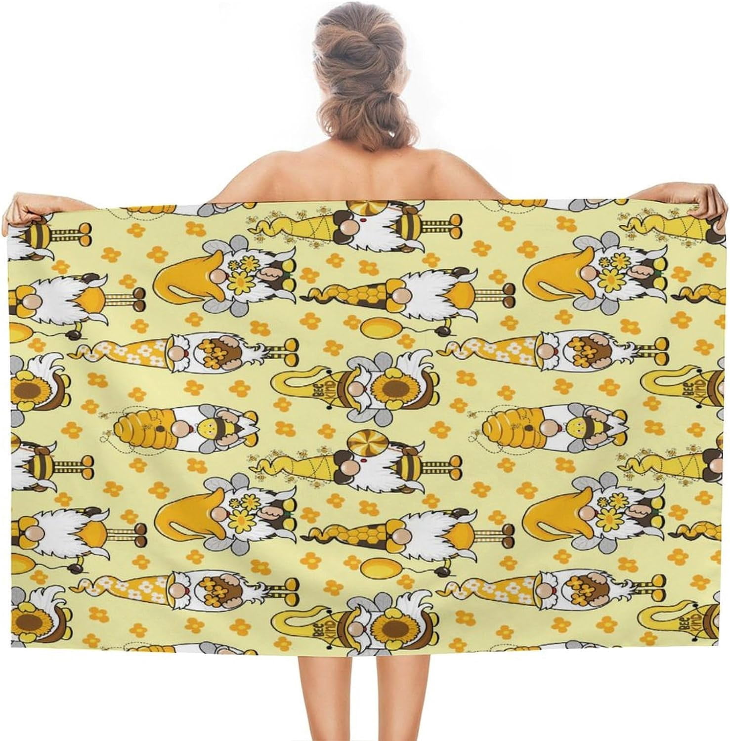for Funny Honeybee Gnomes Bee Sunflower Yellow Oversized Beach Towel, Extra Large Thick Pool Towel, Ultra Absorbent Beach Blanket, Soft Plush Swim Bath Towels for Adults Mens Women