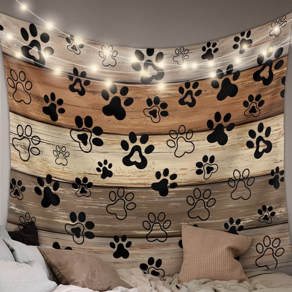 Brown Beige Large Tapestry for Bedroom Wall Hanging Tapestry, Rustic Farmhouse Dog Paw Vintage Ceiling Backdrop Tapestries Poster Blanket Wall Decor for Teens Room Living Room Dorm 100" x 59"