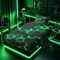 thumbnail image 2 of meiyoeat Neon Honeycomb Pattern Twin Sheet Sets for Boys Girls, Geometric Hexagon Bedding, Green, 3pcs, 1 Flat Sheet, 1 Fitted Sheet and 1 Pillowcase, 2 of 6