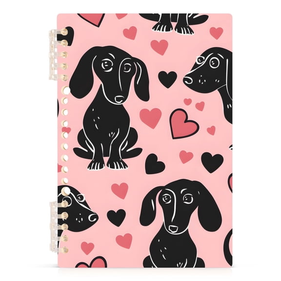 Dachshund Dogs and Heart Notebooks 1-subject Journal 60 Sheets A5 College Ruled Paper Detachable Ring 8.3"x5.7"