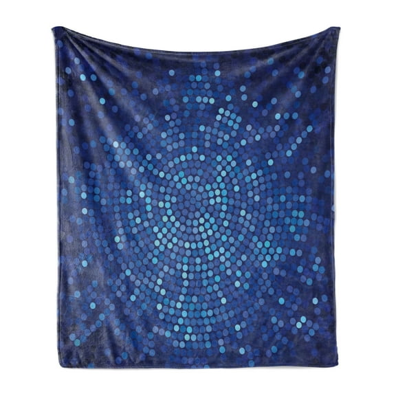Abstract Soft Flannel Fleece Blanket, Spiral Fractal Mosaic Backdrop with Dots Circle Rounds Disco Style Print, Cozy Plush for Indoor and Outdoor Use, 50" x 70", Navy and Violet Blue, by Ambesonne