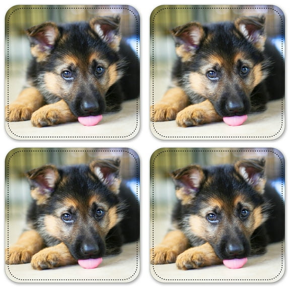 Vinyl Drink Coasters - Set of 4 - German Shepard Puppy