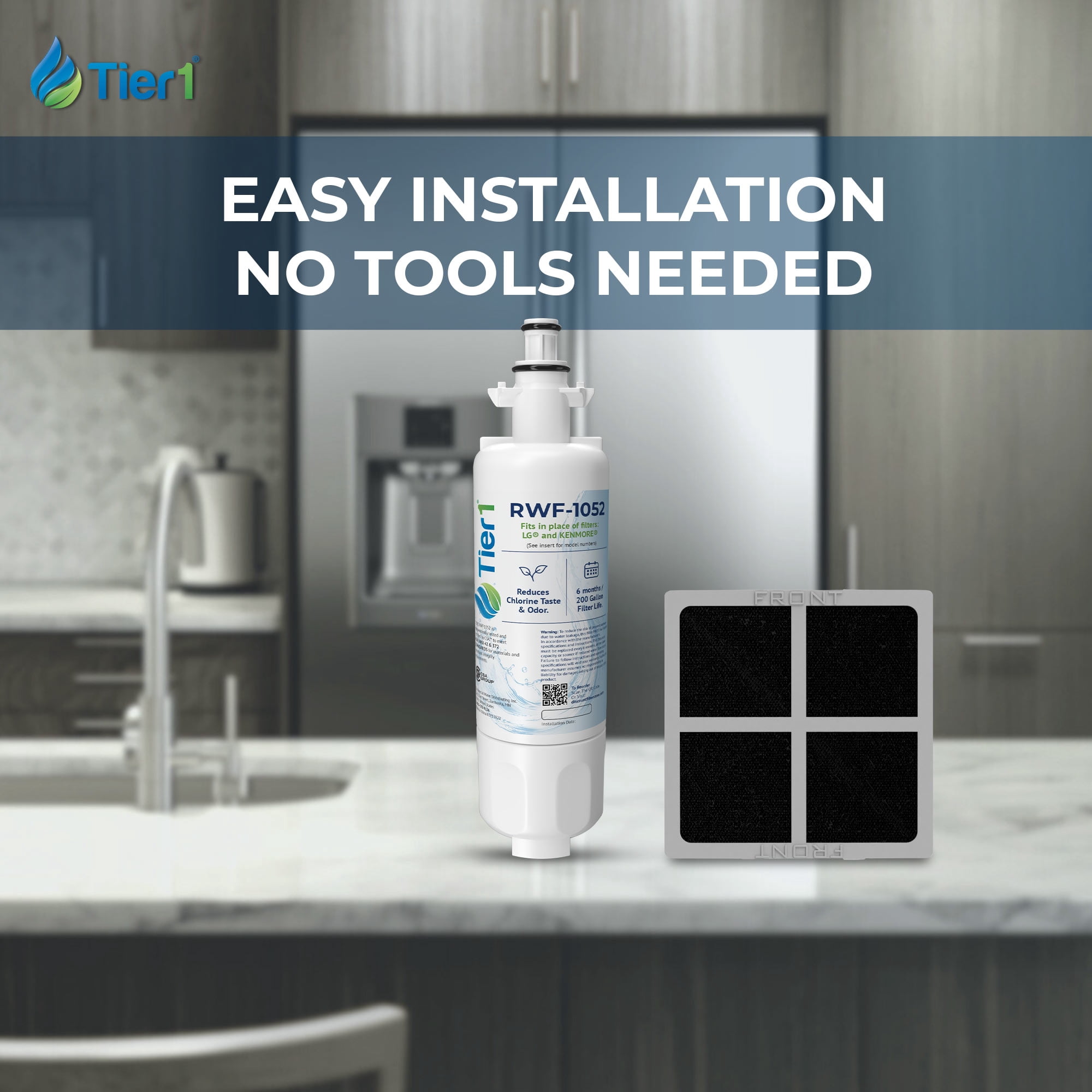 Tier1 RWF1052 ADQ36006101 Refrigerator Water & Air Filter Combo | Replacement for LG LT700P & Kenmore 9690 Fridge Filter - Up to 18 Months Supply | Easy Install | Odor Control | Clean Water (3-pk)
