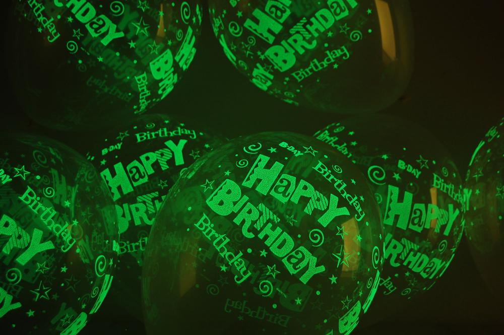 DirectGlow 10 Ct 11 inch Glow in The Dark Happy Birthday Latex Balloons