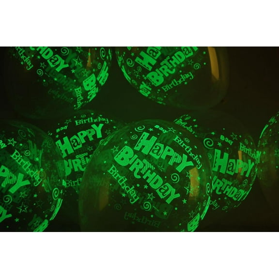 DirectGlow 25 Ct 11 inch Glow in The Dark Happy Birthday Latex Balloons
