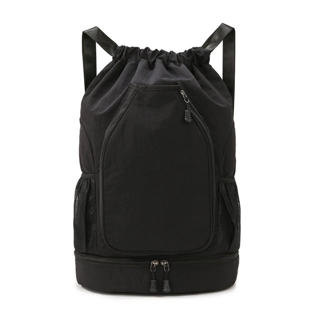 Drawstring Gym Backpack Sports Bag with Shoe Compartment Racket Pocket Lightweight Daypack for Badminton Tennis Basketball Fitness
