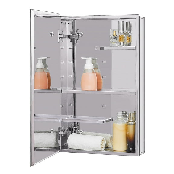 Fundin Stainless Steel Medicine Cabinet, Bathroom Mirror Cabinet, with unique half-shelves, Recess and Surface mount, 14.8 x 25.5 inch