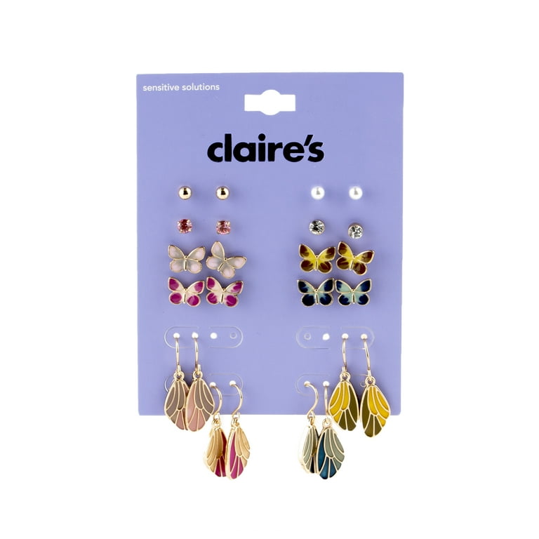 Claire s Girls Gold Enamel Butterfly Stud And Drop Earrings Set Post Back Fish Hook Back Topaz