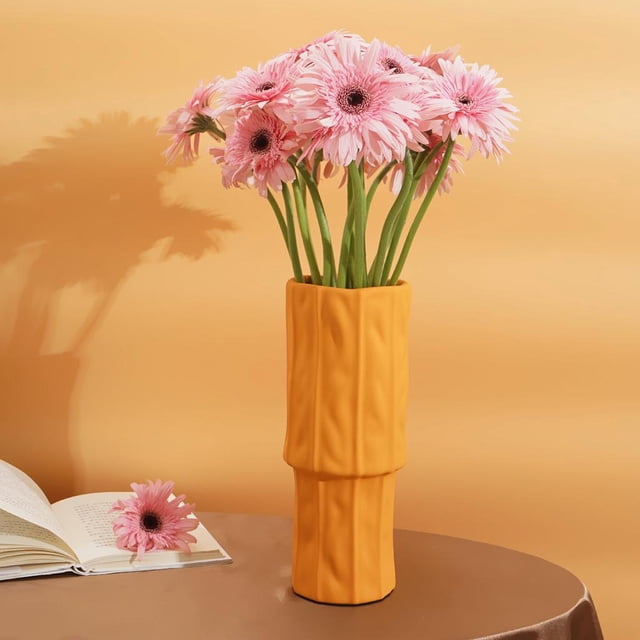 Florero Jardinera Maceta moderno Estatua de resina Escultura Flor Planta Titular Tallos Bunch Filler Decoración para hogar Amarillo8.5x25.5x10.5 BLESIY Florero de resina