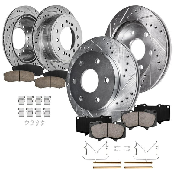 Detroit Axle - 12.56" inch Front and 12.28" inch Rear Drilled Brake Rotors Ceramic Brakes Pads for 2003-2009 Toyota 4Runner 2007-2009 FJ Cruiser